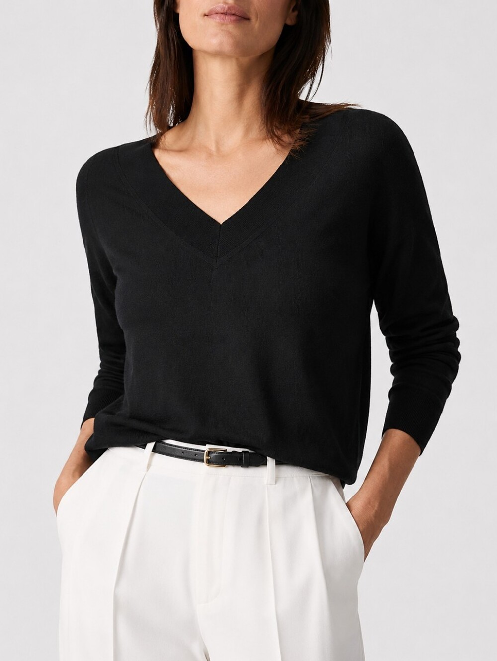 Banana Republic Silk Cashmere Luxury Knit V-Neck Pullover Sweater Black S
